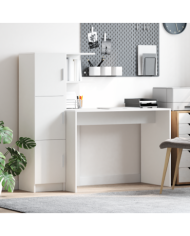 Bureau avec rangement blanc en bois d'ingénierie | Mobilier & Déco