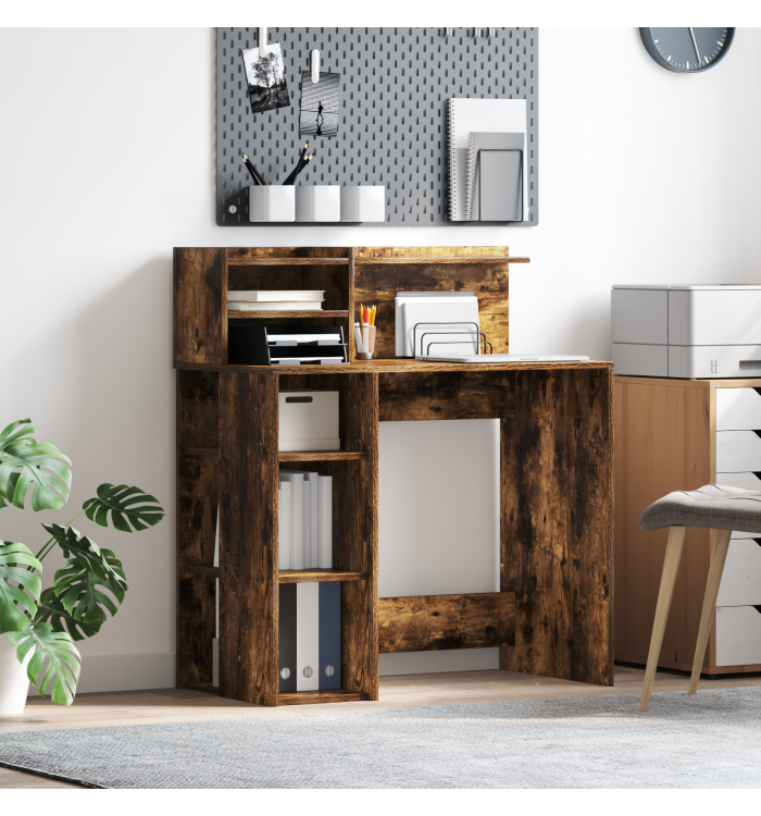 Bureau avec rangement Chêne Fumé 90x48x101.5 cm Bois d'ingénierie | Mobilier & Déco