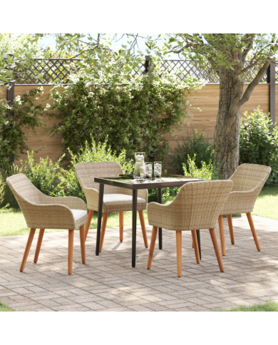 Ensemble de salle à manger de jardin 5 pièces en poly rattan beige | Mobilier & Déco