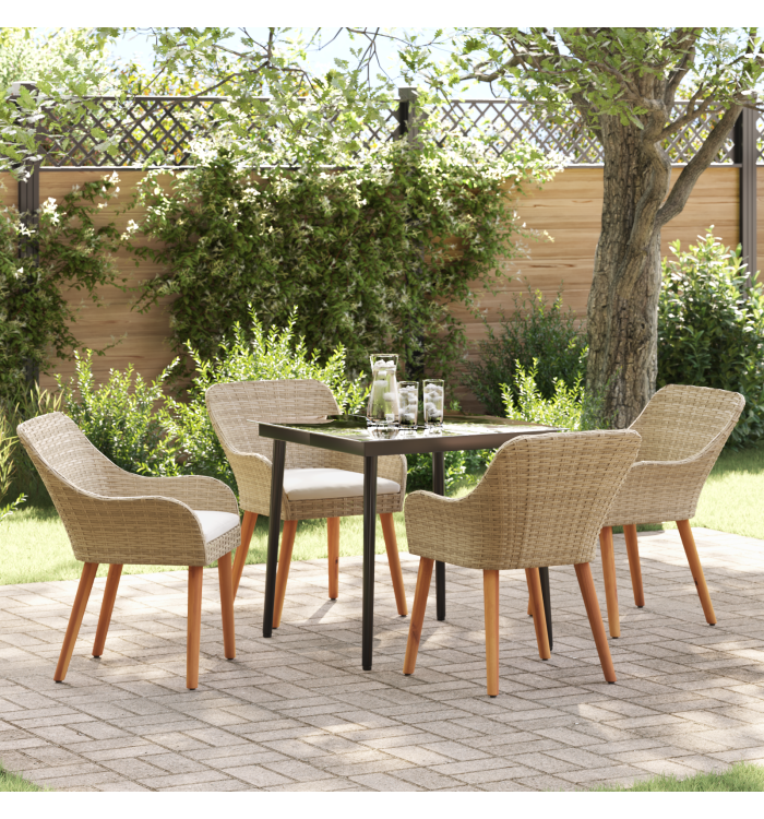 Ensemble de salle à manger de jardin 5 pièces en poly rattan beige | Mobilier & Déco