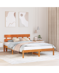 Cadre de lit avec tête de lit marron ciré 160x200 cm bois massif pin | Mobilier & Déco