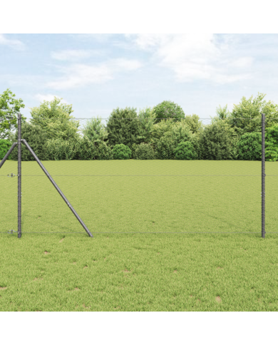 Clôture Hexagonale Grise 1,4x10 m Acier, Poteaux de Clôture 7 pcs Gris Ø32 mm 190 cm Acier Galvanisé | Mobilier & Déco