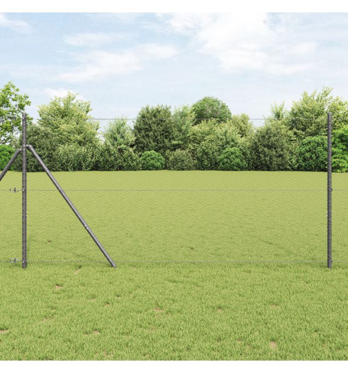 Clôture Hexagonale Grise 1,4x10 m Acier, Poteaux de Clôture 7 pcs Gris Ø32 mm 190 cm Acier Galvanisé | Mobilier & Déco