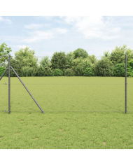 Clôture Hexagonale Grise 1,4x10 m Acier, Poteaux de Clôture 7 pcs Gris Ø32 mm 190 cm Acier Galvanisé | Mobilier & Déco