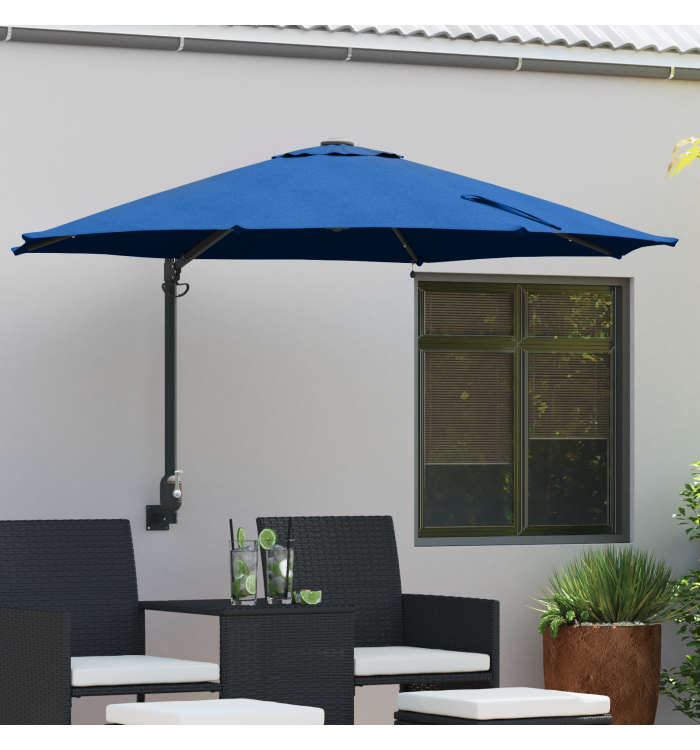 Parasol mural de jardin avec LEDs bleu azur 248 cm | Mobilier & Déco
