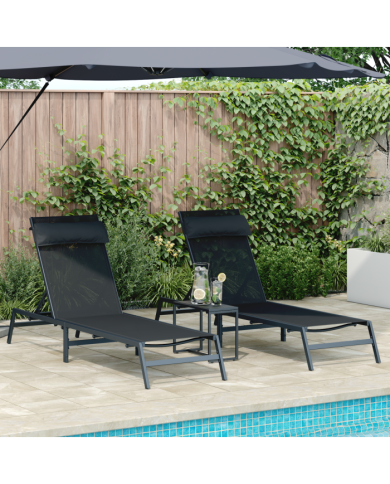 Chaises Longues Pliantes Noire Cadre en métal, tissu textilène | Mobilier & Déco
