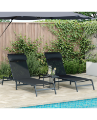 Chaises Longues Pliantes Noire Cadre en métal, tissu textilène | Mobilier & Déco