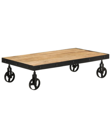 Table basse avec roulettes bois de manguier massif 100x55x26 cm | Mobilier & Déco