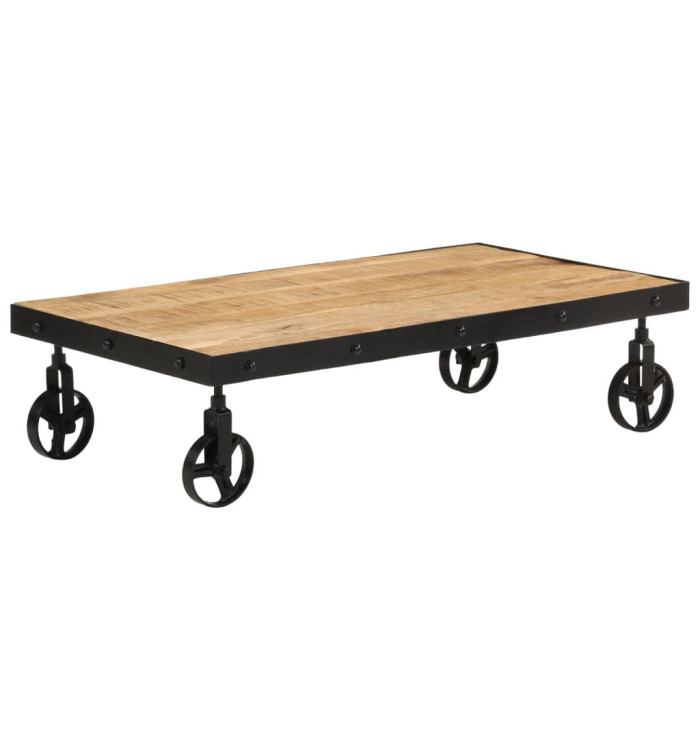 Table basse avec roulettes bois de manguier massif 100x55x26 cm | Mobilier & Déco