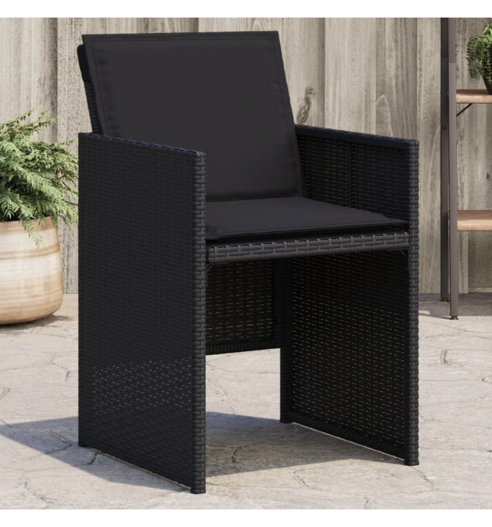 Chaises de jardin lot de 4 avec coussins noir résine tressée | Mobilier & Déco