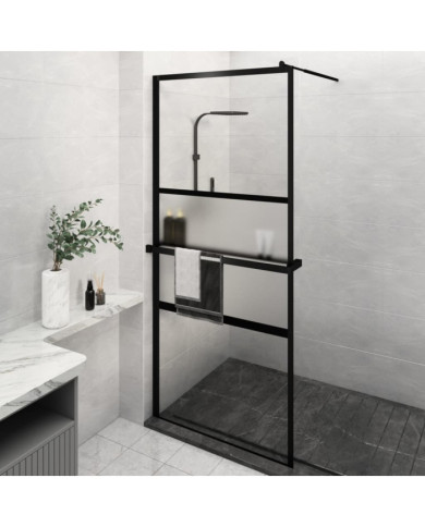 Paroi de douche avec étagère Noir 90x195 cm Verre ESGetAluminium | Mobilier & Déco