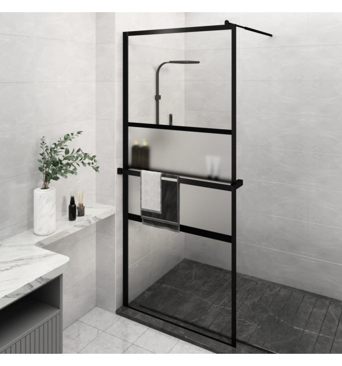 Paroi de douche avec étagère Noir 90x195 cm Verre ESGetAluminium | Mobilier & Déco