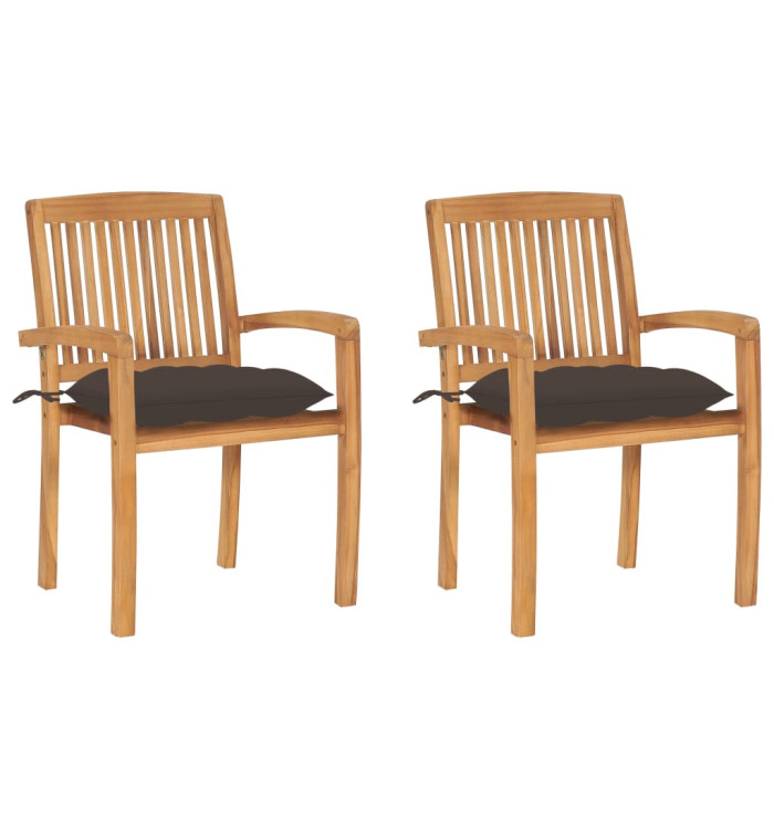 Chaises de jardin lot de 2 et coussins taupe Bois teck massif | Mobilier & Déco
