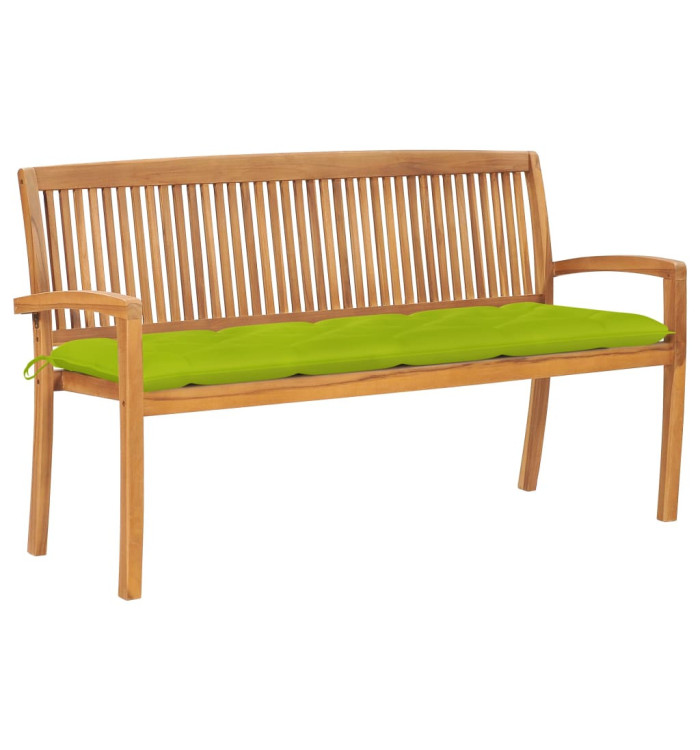 Banc de jardin empilable et coussin 159 cm Bois de teck massif | Mobilier & Déco
