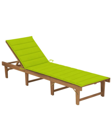 Chaise longue pliable avec coussin Bois d'acacia solide | Mobilier & Déco