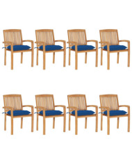 Chaises de jardin empilables avec coussins lot de 8 Teck solide | Mobilier & Déco