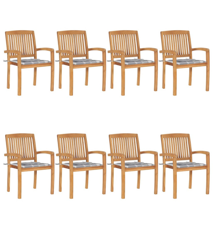 Chaises de jardin empilables avec coussins lot de 8 Teck solide | Mobilier & Déco