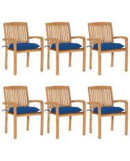 Chaises de jardin empilables avec coussins lot de 6 Teck solide | Mobilier & Déco