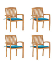 Chaises de jardin empilables avec coussins lot de 4 Teck solide | Mobilier & Déco