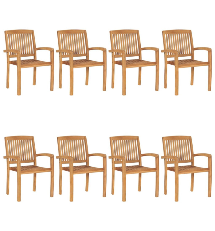 Chaises de jardin empilables 8 pcs Bois de teck solide | Mobilier & Déco