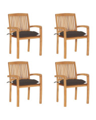 Chaises de jardin empilables avec coussins lot de 4 Teck solide | Mobilier & Déco