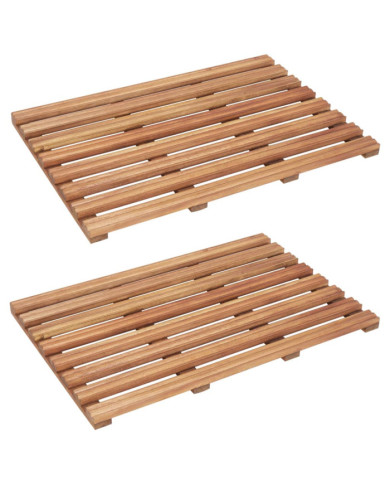 Tapis de salle de bain 2 pcs Bois d'acacia massif 56x37 cm | Mobilier & Déco