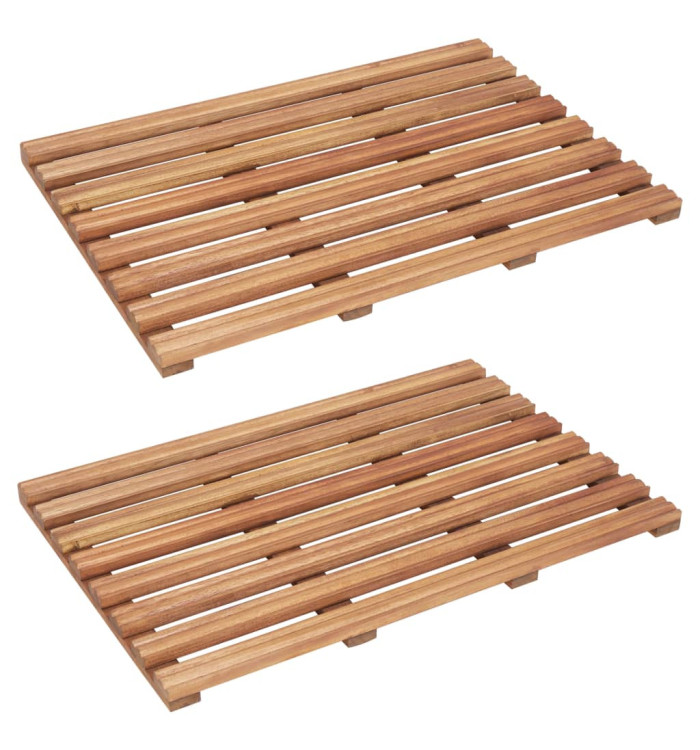 Tapis de salle de bain 2 pcs Bois d'acacia massif 56x37 cm | Mobilier & Déco
