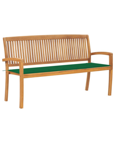 Banc de jardin empilable et coussin 159 cm Bois de teck massif | Mobilier & Déco