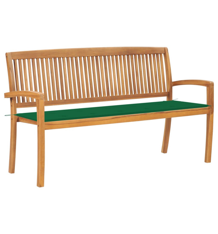 Banc de jardin empilable et coussin 159 cm Bois de teck massif | Mobilier & Déco