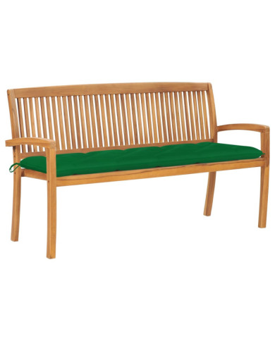 Banc de jardin empilable et coussin 159 cm Bois de teck massif | Mobilier & Déco