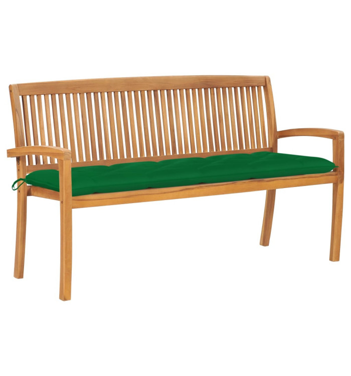 Banc de jardin empilable et coussin 159 cm Bois de teck massif | Mobilier & Déco