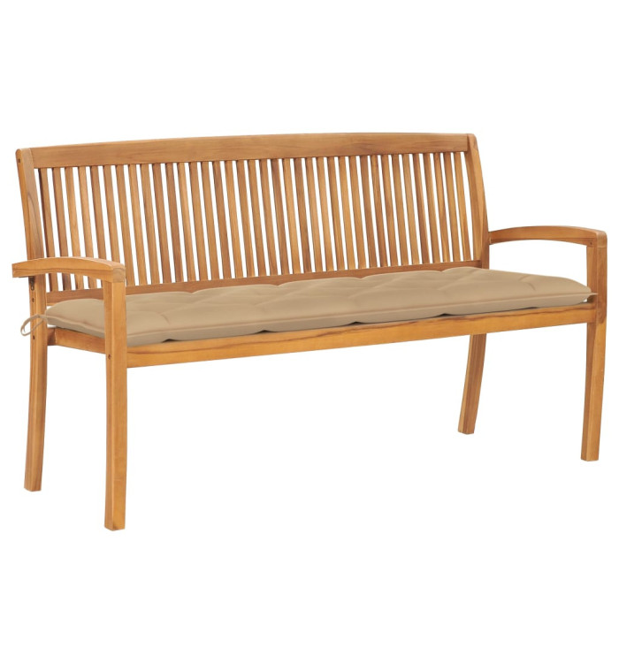 Banc de jardin empilable et coussin 159 cm Bois de teck massif | Mobilier & Déco