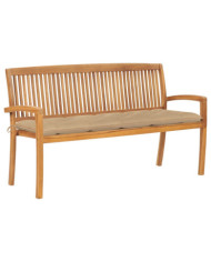Banc de jardin empilable et coussin 159 cm Bois de teck massif | Mobilier & Déco