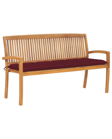 Banc de jardin empilable et coussin 159 cm Bois de teck massif | Mobilier & Déco