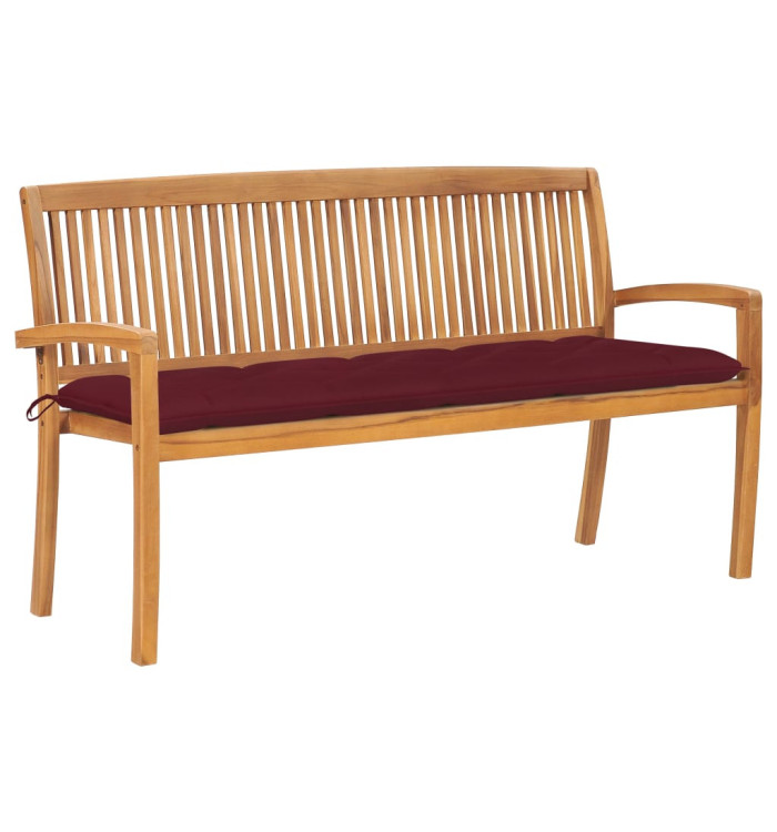 Banc de jardin empilable et coussin 159 cm Bois de teck massif | Mobilier & Déco