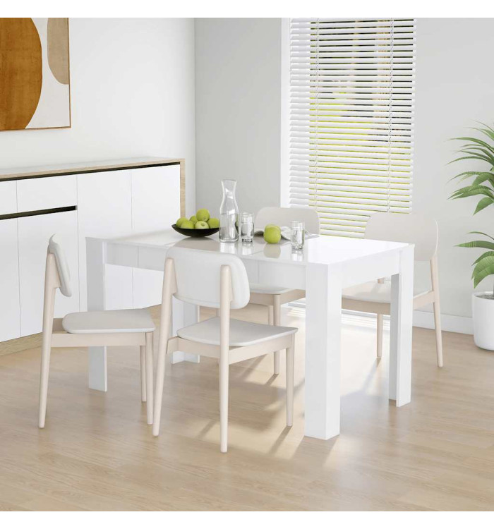 Table à manger blanc brillant 140x74,5x76 cm bois d'ingénierie | Mobilier & Déco