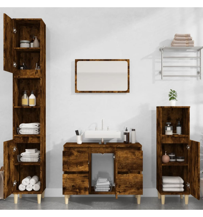 Ensemble de meubles de salle de bain 3 pcs Chêne fumé | Mobilier & Déco