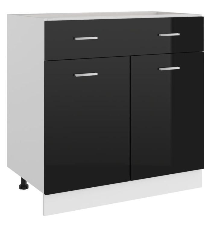 Armoire de plancher tiroir "Lyon" Noir brillant 80x46x81,5cm | Mobilier & Déco