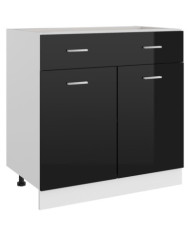 Armoire de plancher tiroir "Lyon" Noir brillant 80x46x81,5cm | Mobilier & Déco