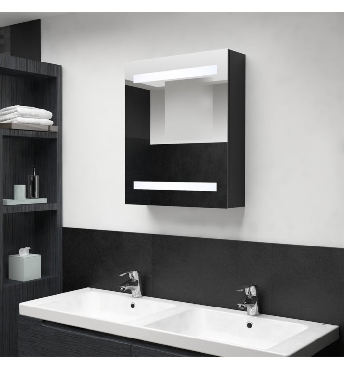 Armoire de salle de bain à miroir LED noir 50x14x60 cm | Mobilier & Déco