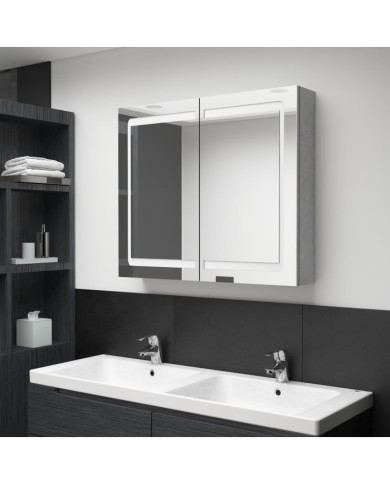 Armoire de salle de bain à miroir LED Gris béton 80x12x68 cm | Mobilier & Déco