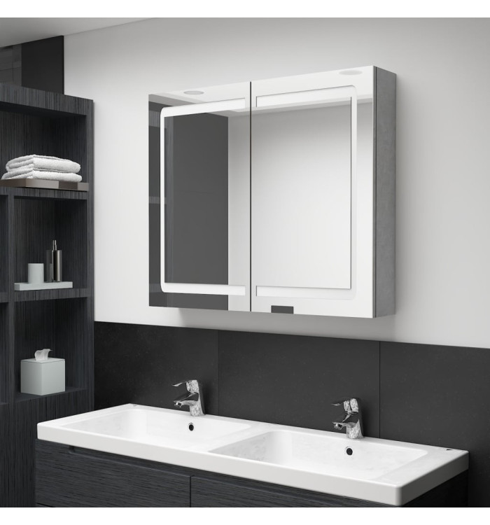 Armoire de salle de bain à miroir LED Gris béton 80x12x68 cm | Mobilier & Déco