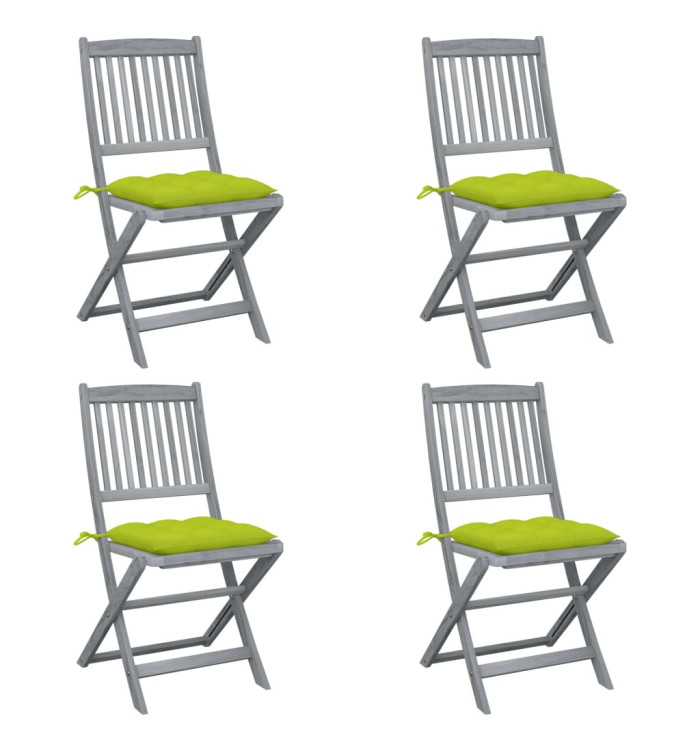 Chaises pliables d'extérieur lot de 4 et coussins Bois d'acacia | Mobilier & Déco