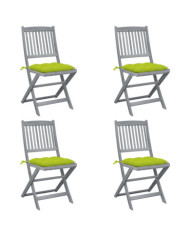 Chaises pliables d'extérieur lot de 4 et coussins Bois d'acacia | Mobilier & Déco