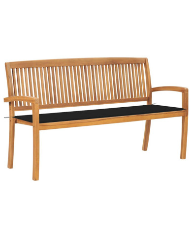 Banc de jardin empilable et coussin 159 cm Bois de teck massif | Mobilier & Déco