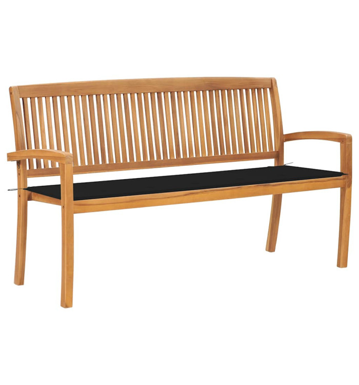 Banc de jardin empilable et coussin 159 cm Bois de teck massif | Mobilier & Déco
