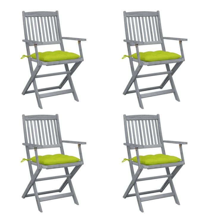 Chaises pliables d'extérieur lot de 4 et coussins Bois d'acacia | Mobilier & Déco