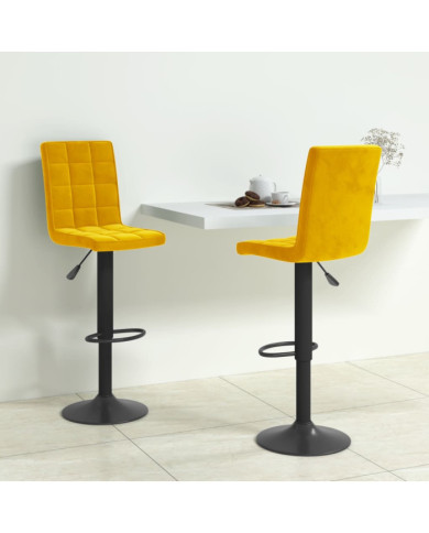 Tabourets de bar lot de 2 jaune moutarde velours | Mobilier & Déco