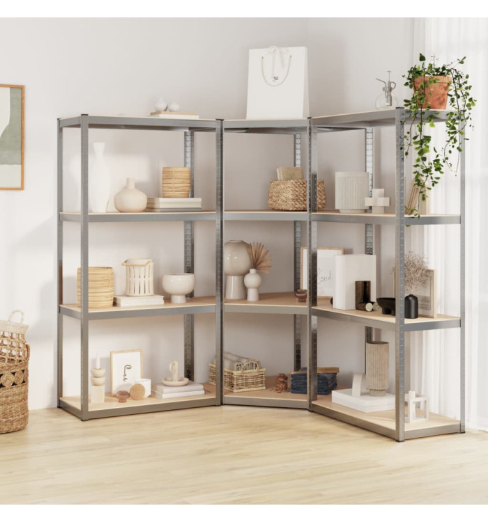 Étagères à 4 niveaux 3 pcs Argenté Acier et bois d'ingénierie | Mobilier & Déco