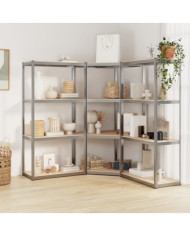 Étagères à 4 niveaux 3 pcs Argenté Acier et bois d'ingénierie | Mobilier & Déco